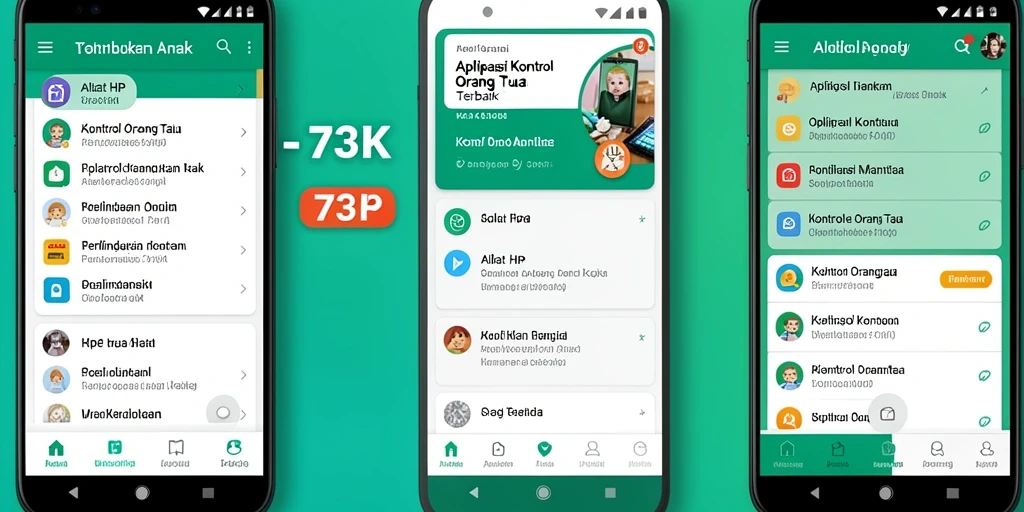 Antarmuka aplikasi 73K menunjukkan fitur kontrol orang tua yang intuitif.