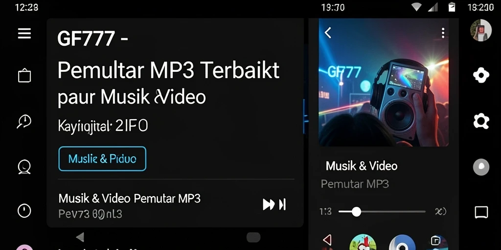 Antarmuka GF777 saat memutar lagu dengan tampilan playlist.