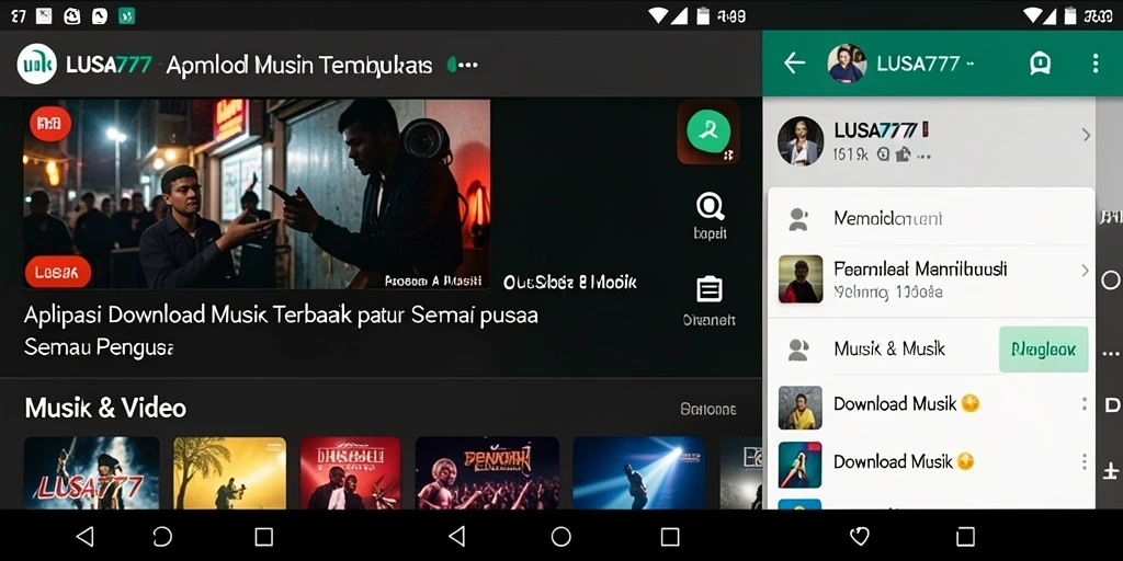 Antarmuka aplikasi LUSA777 yang user-friendly untuk Download Musik.