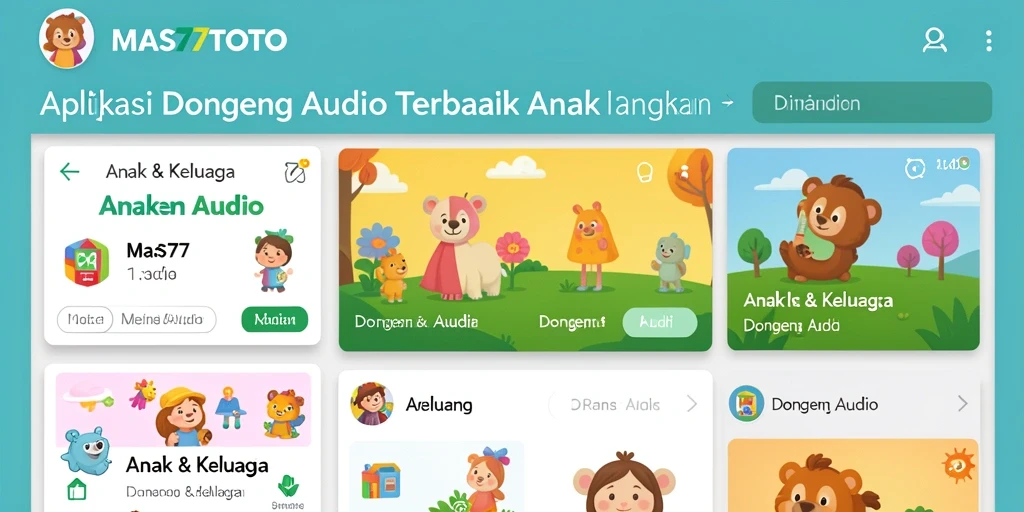 Antarmuka aplikasi MAS77TOTO dengan berbagai pilihan dongeng audio.