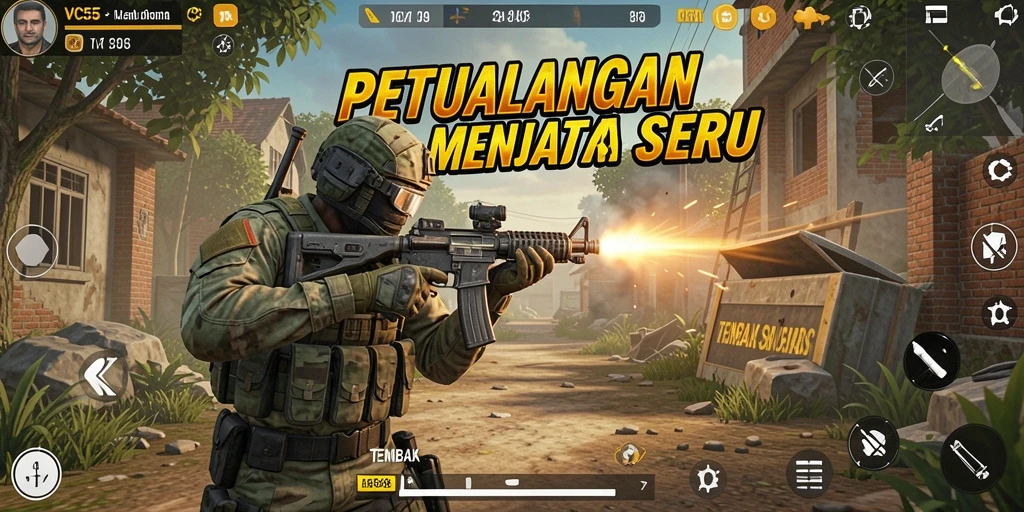 Screenshot utama VC55 menunjukkan aksi menembak yang mendebarkan dan grafis yang tajam.